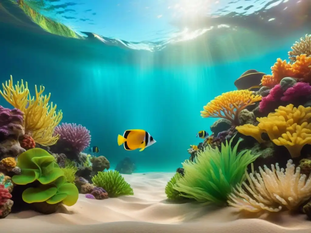 Acuario tropical: belleza submarina y peces exóticos Un acuario tropical rebosante de vida exótica: peces coloridos entre arrecifes y plantas acuáticas