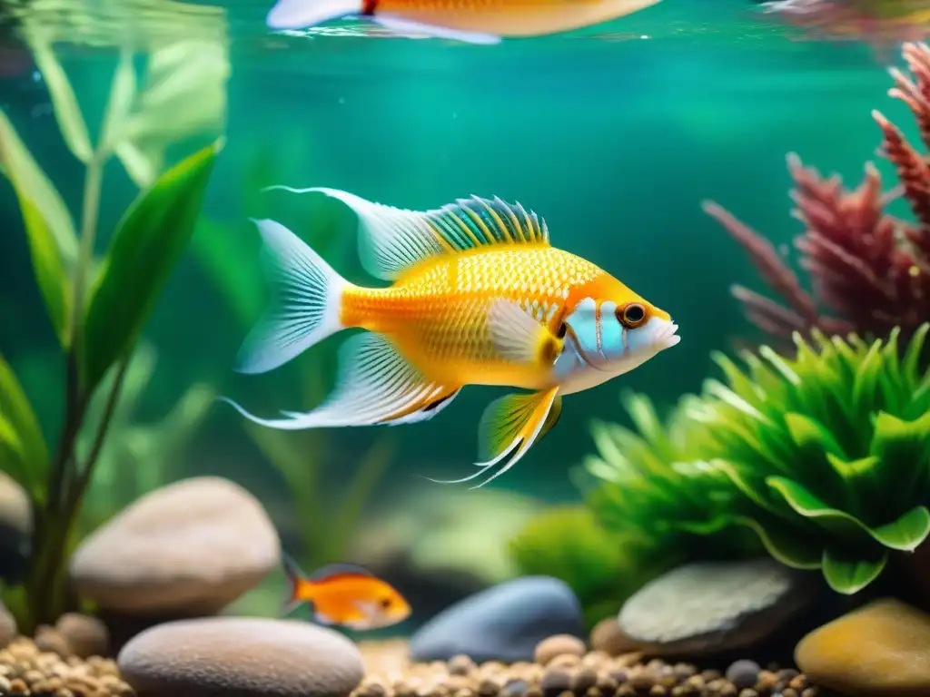Acuario exótico: belleza y armonía en 8k Armonía y belleza en acuario con peces exóticos, destacando la filtración avanzada para peces exóticos