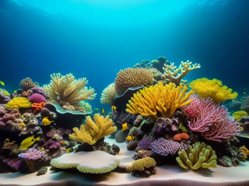 Acuario vibrante: coral reef ultradetallado y colorido Un arrecife de coral vibrante en un acuario casero, mostrando una variedad de especies coloridas como Acropora y Pocillopora