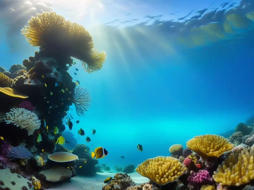 Arrecife de coral vibrante: un paraíso submarino Un arrecife de coral vibrante lleno de peces de agua salada, rodeado de anémonas y algas marinas