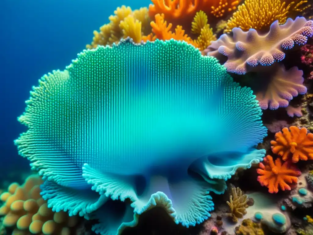 Arrecife de coral vibrante: detalle y color en un ecosistema marino vivo Un arrecife de coral vibrante muestra la vida marina