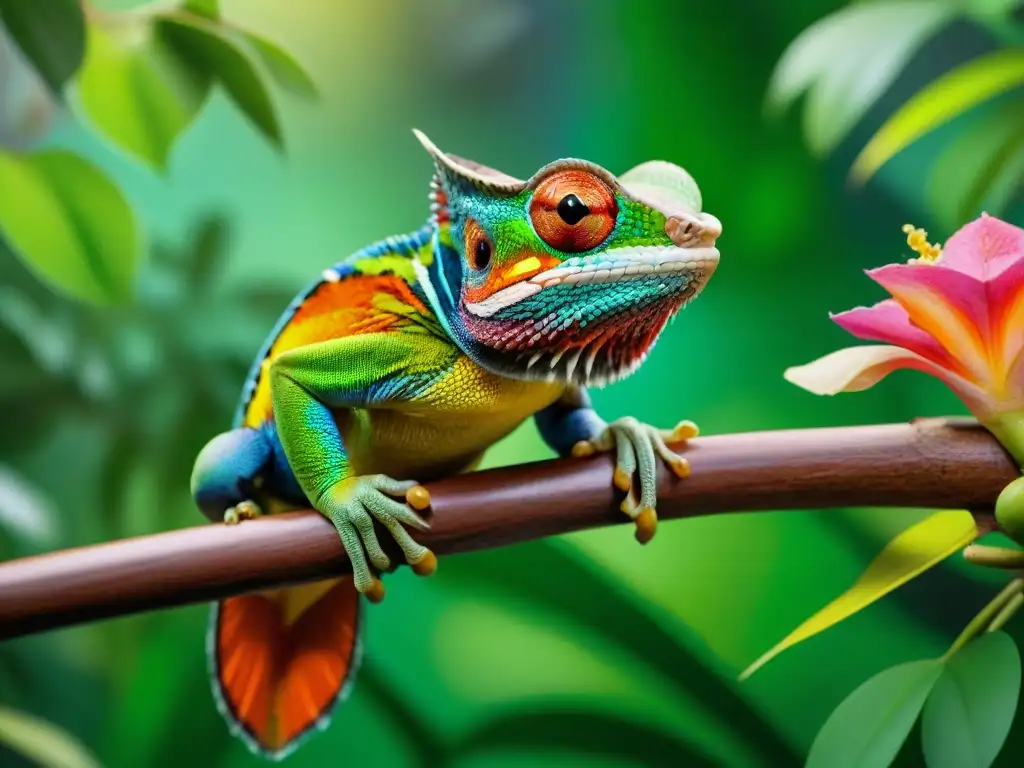 Cuadro hiperrealista de exóticas mascotas en la selva Una representación artística de mascotas exóticas en un detallado cuadro fotorealista
