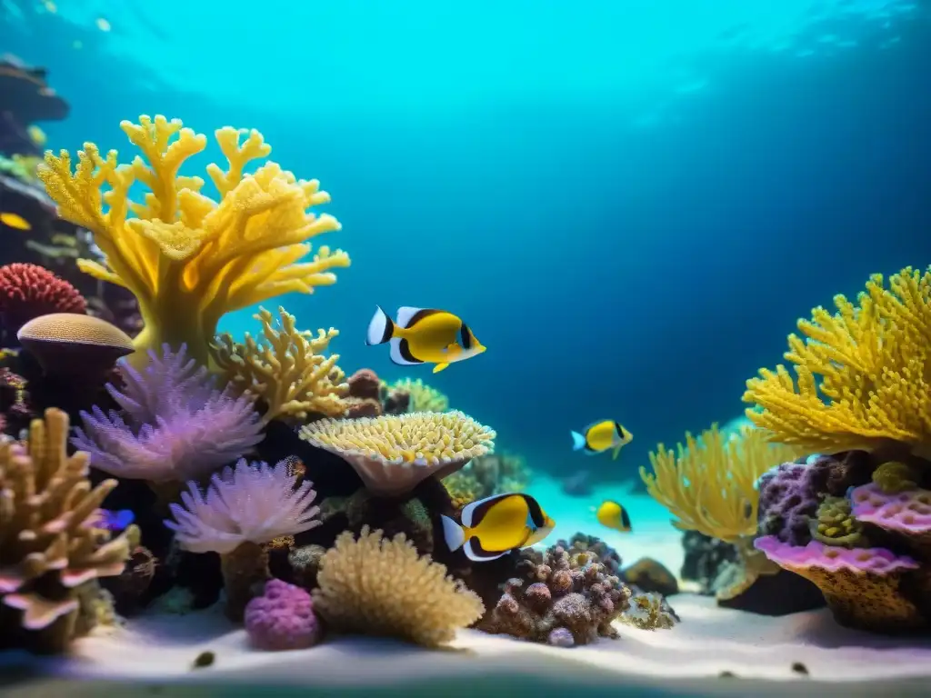 Acuario de arrecife de coral: vida marina vibrante y colorida Un asombroso acuario de agua salada con peces y corales vibrantes