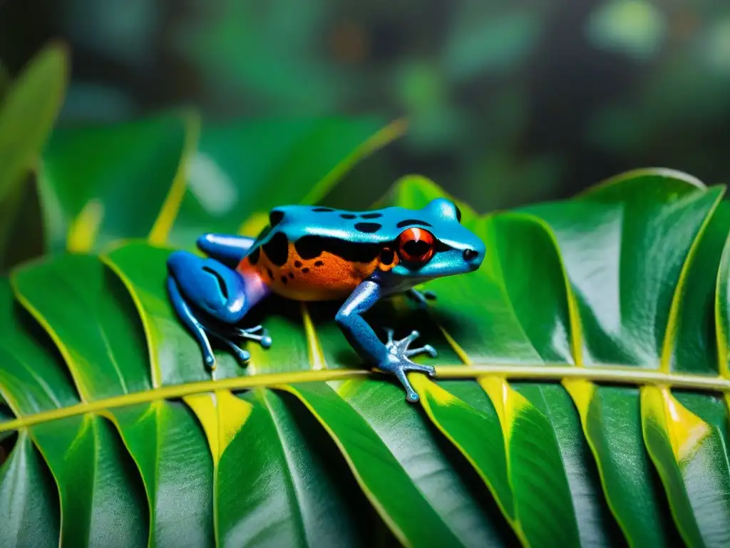Escena vibrante: ranas venenosas en selva tropical exuberante Un bosque tropical vibrante con ranas venenosas en la cultura, destacando sus colores y patrones