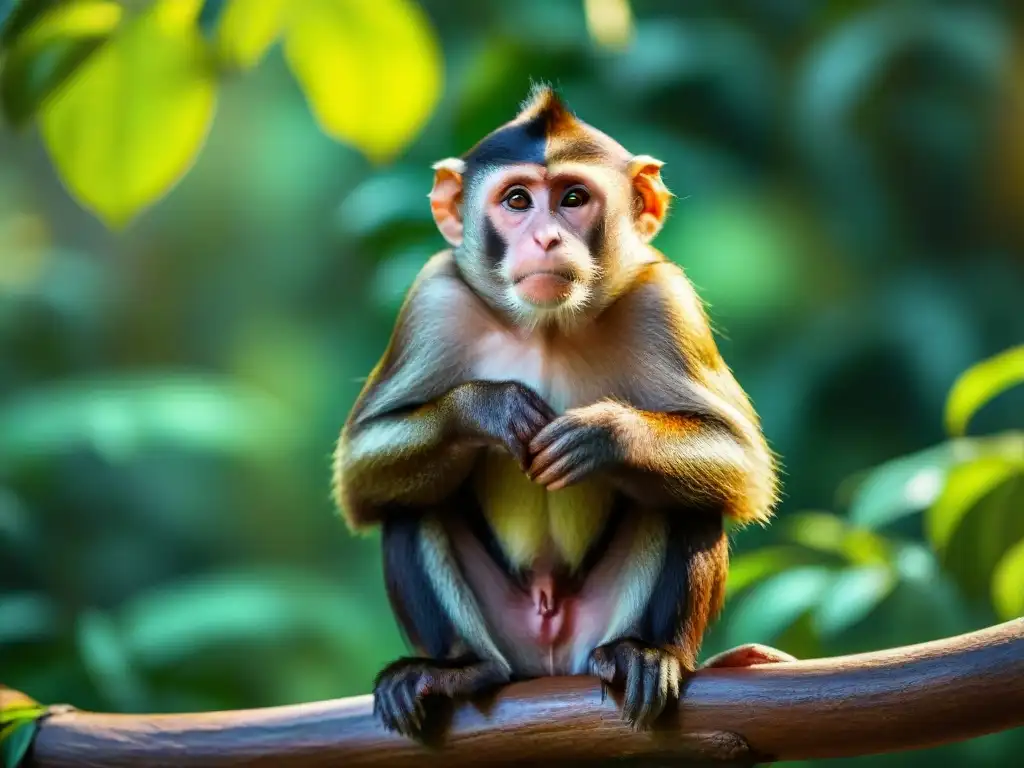 Capuchino juguetón en la selva: detalle fotorealista Un capuchino juguetón en la selva tropical resalta su personalidad primatas mascotas exóticas