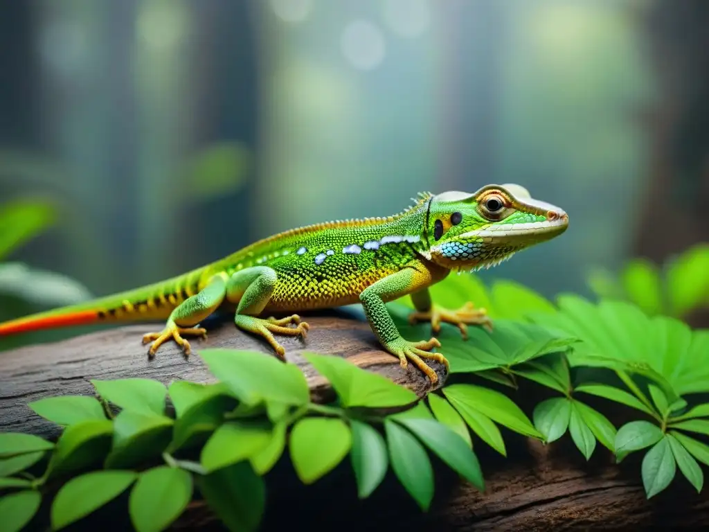 Majestuoso lagarto Cecilia en la selva tropical Una cecilia extiende su cuerpo verde en un bosque tropical, mostrando una mezcla de curiosidad y confianza