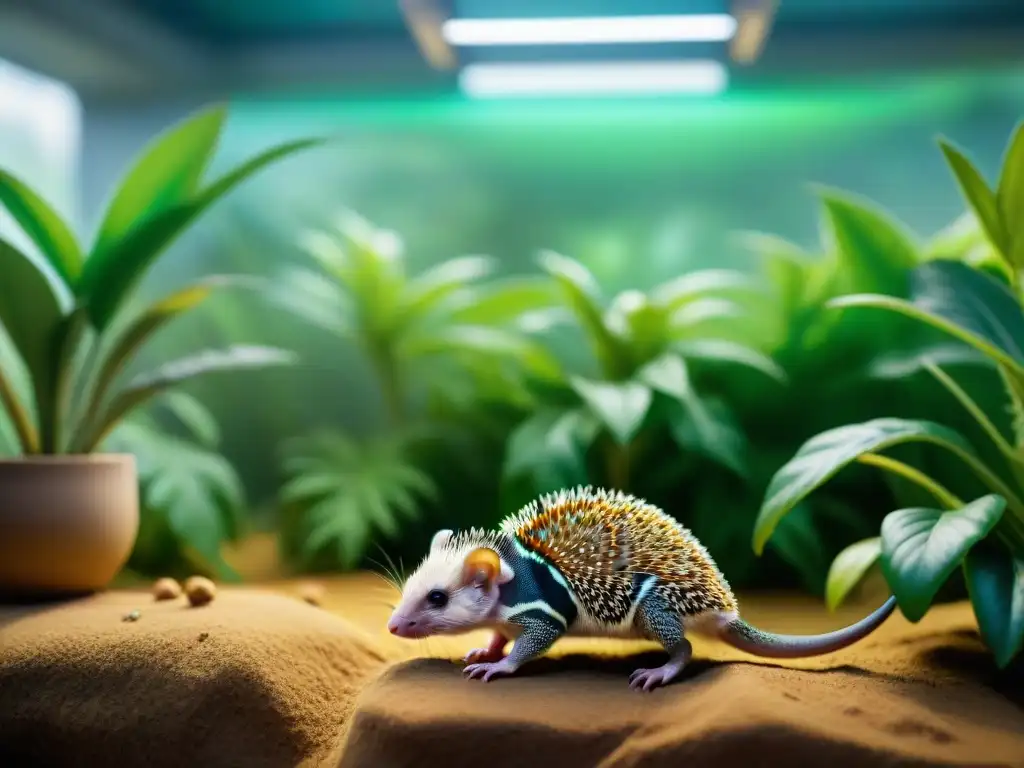 Instalación de cría de animales exóticos de alta tecnología Un centro de cría de mascotas exóticas de alta tecnología y vanguardia con animales coloridos en entornos controlados