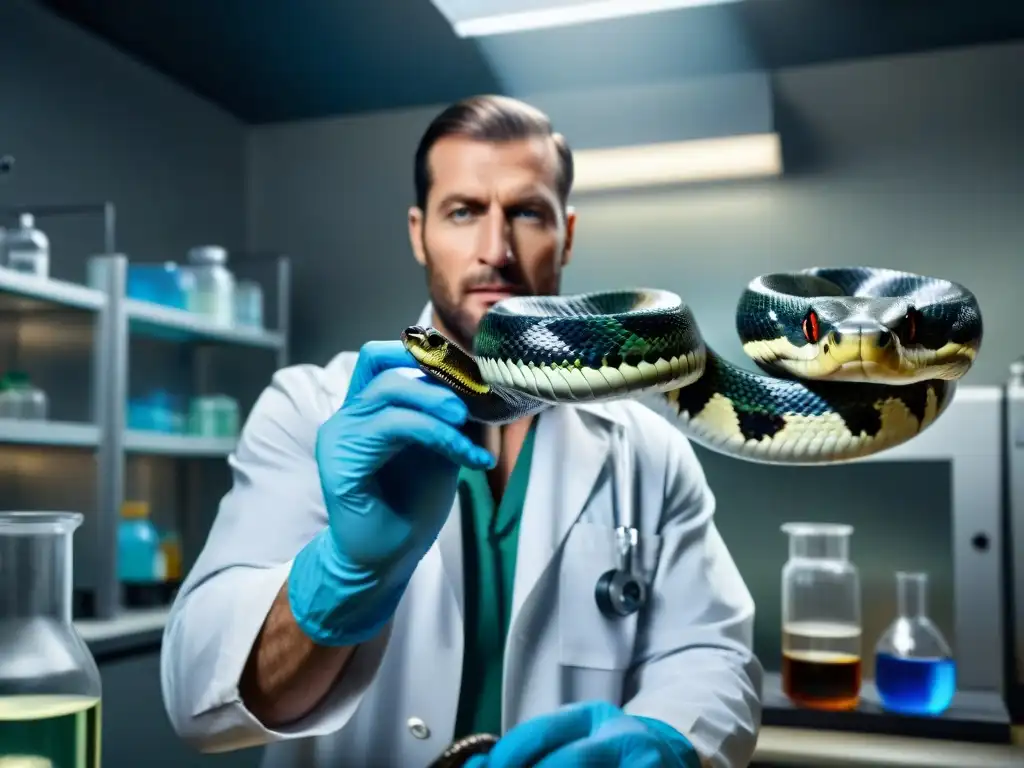 Extracción de veneno de cobra: ciencia y biodiversidad Científico extracto veneno de cobra real para beneficios medicinales
