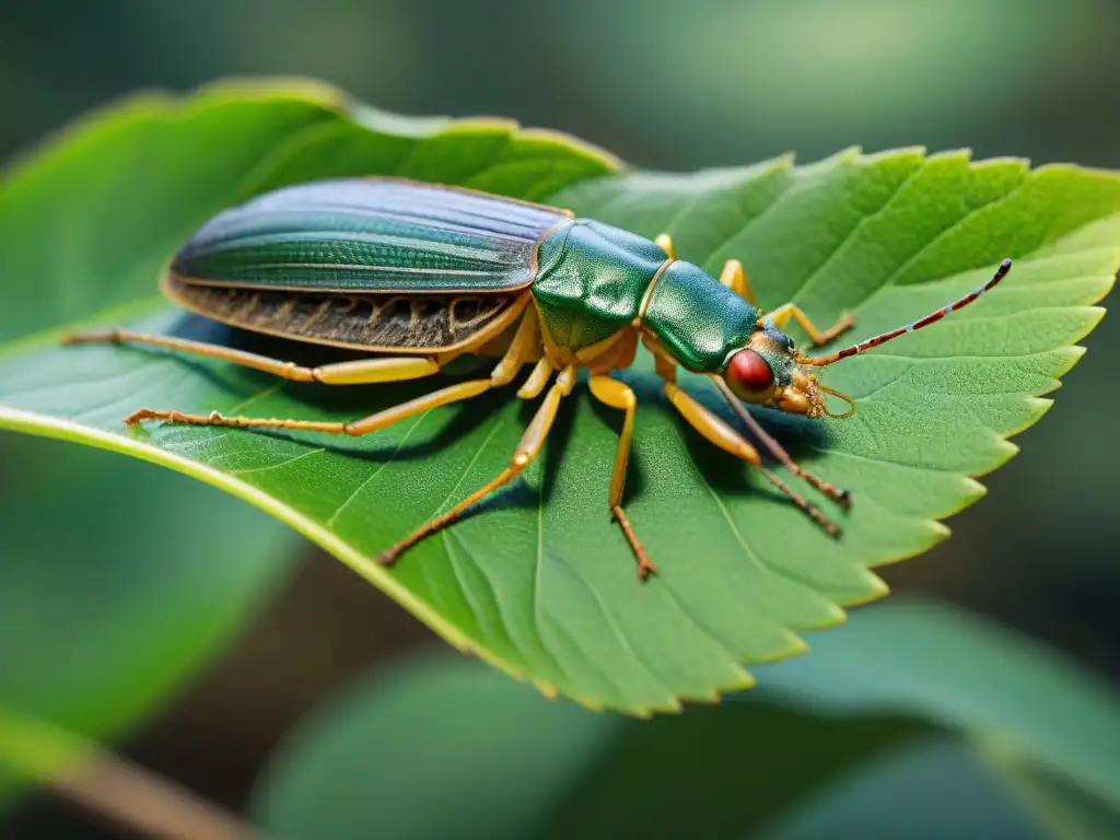 La evolución épica de fásmidos: desde hoja prehistórica a insecto camuflado Ilustración detallada de los orígenes y evolución de fásmidos, desde ancestro prehistórico a insecto moderno camuflado