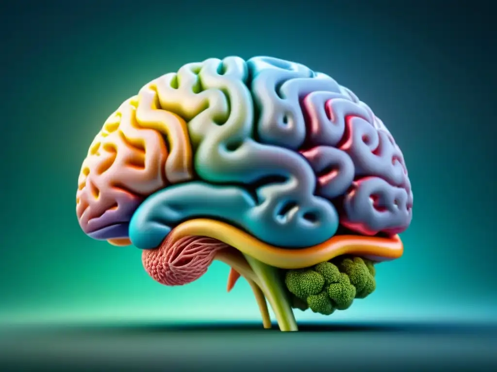 Detalle de las complejas vías neuronales de un cerebro de animal exótico, resaltando la genética del comportamiento en mascotas exóticas