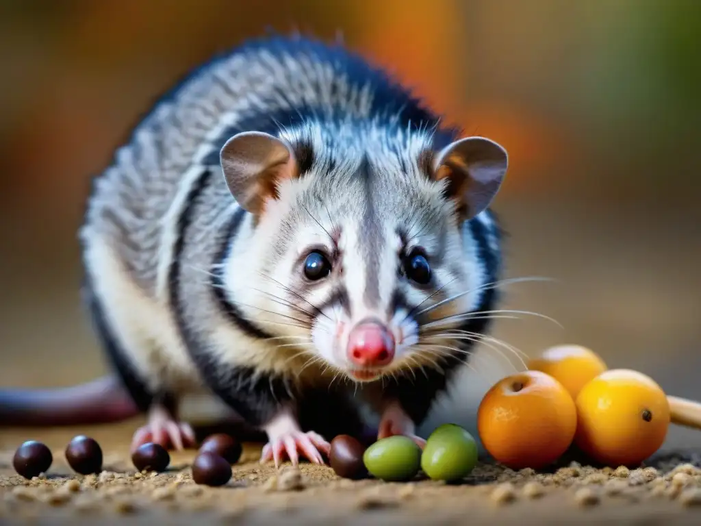 Errores y aciertos en la alimentación de zarigüeyas: ¡guía ilustrada!  Detalle ilustrado de nutrición adecuada oposum mascota: errores comunes y elecciones ideales de alimentos