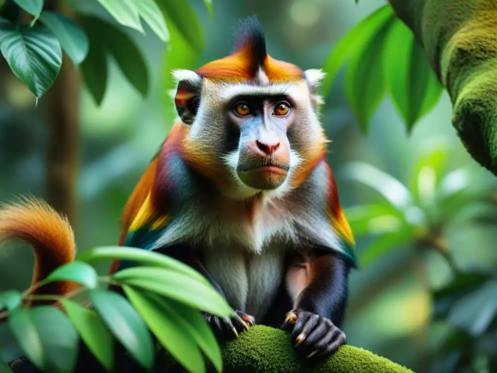 Primates exóticos en la selva tropical Una escena cautivadora de primates exóticos en la selva tropical