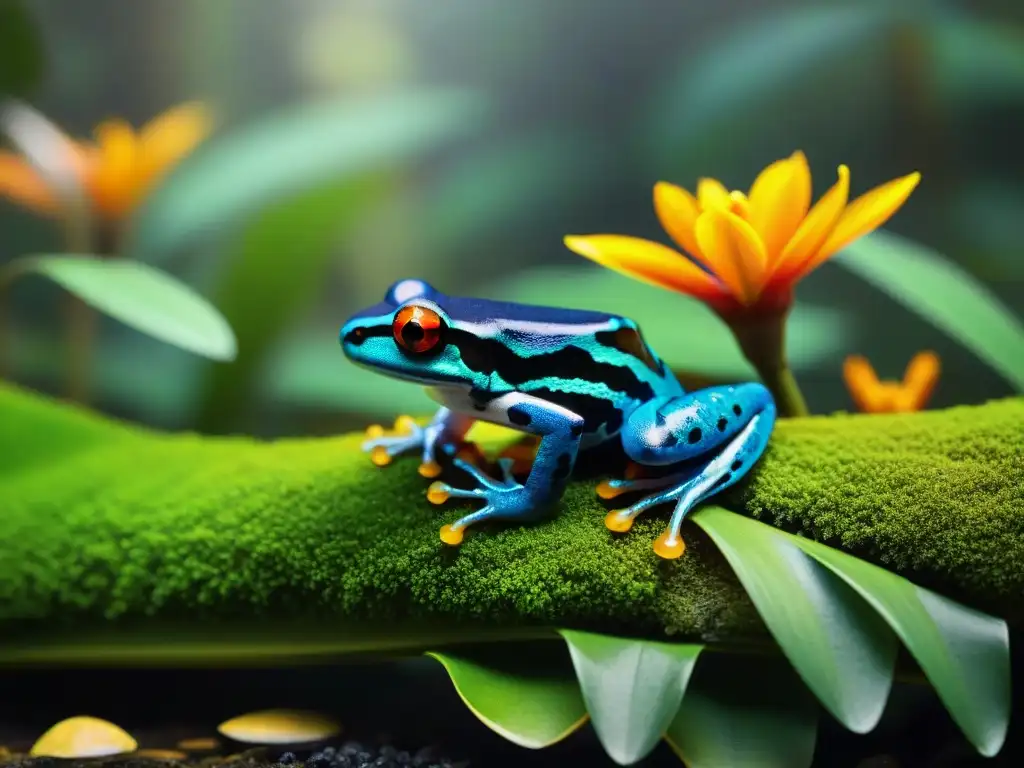 Exótico cortejo de ranas venenosas en la selva tropical Escena detallada del ciclo de vida de las ranas venenosas en la exuberante selva tropical