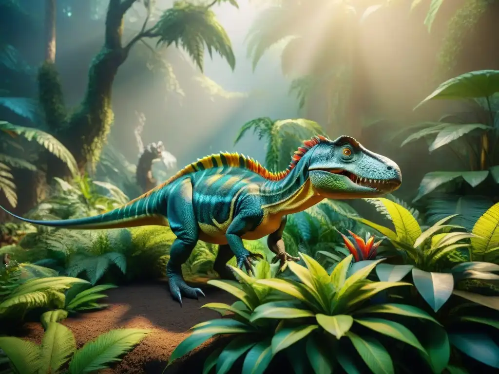 Jungla prehistórica: biodiversidad exótica en detalle Una escena de la jungla prehistórica con animales exóticos, capturando el origen y evolución de mascotas exóticas