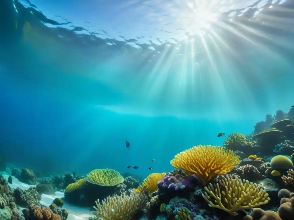 Arrecife de coral vibrante: vida submarina en movimiento Escena submarina asombrosa con coloridos peces y corales iluminados, creando un mundo marino vibrante y lleno de vida