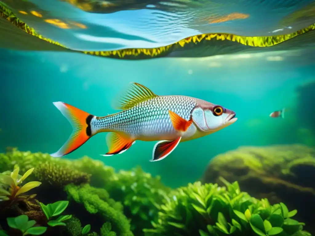 Exótica belleza: peces amazónicos en su hábitat Una escena vibrante de peces de agua dulce exóticos en el Amazonas, capturando su belleza y fragilidad