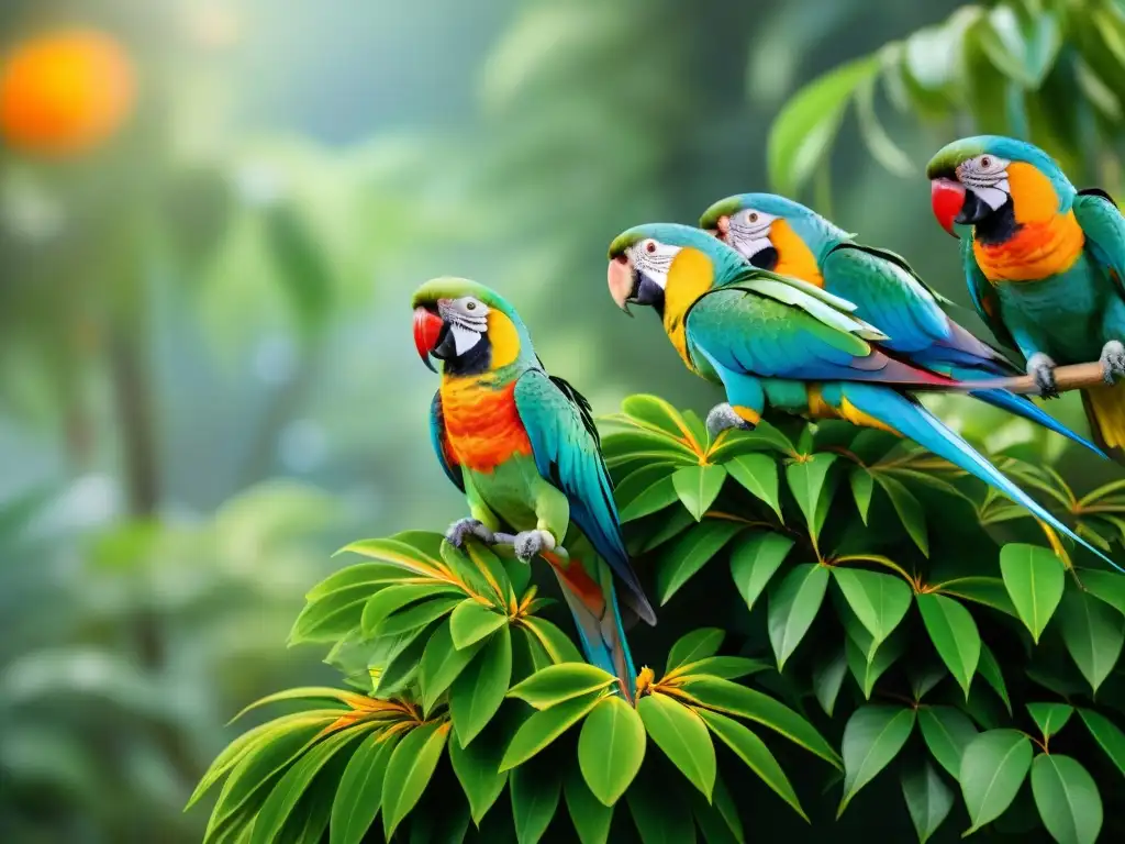 Espectacular escena de loros exóticos en su hábitat natural, mostrando su comportamiento territorial