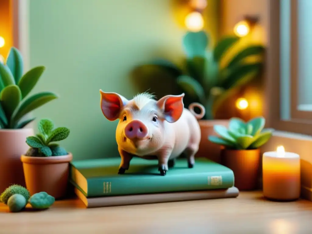 Un mini cerdito exótico disfruta de un acogedor salón decorado minuciosamente