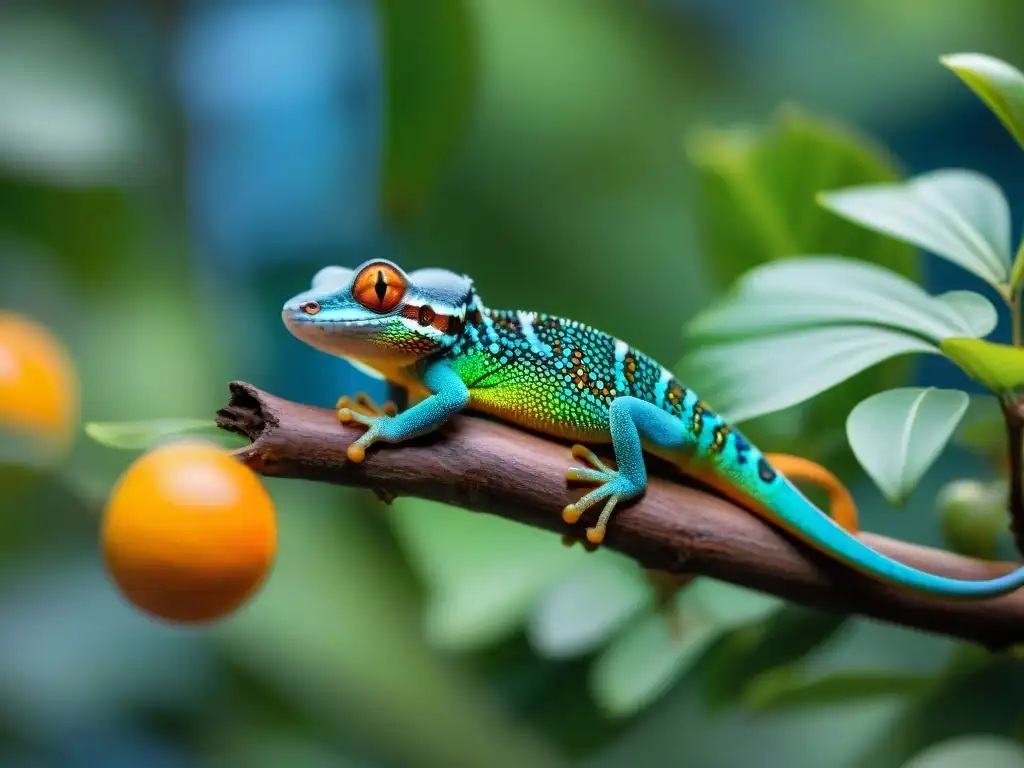 Gecko exótico en su hábitat natural: colores vibrantes Gecko exótico en su hábitat natural, con colores vibrantes y patrones intrincados
