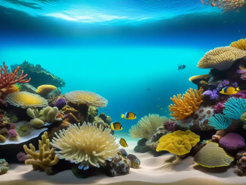Maravilloso arrecife de coral en acuario marino Un exuberante arrecife de coral en un acuario de agua salada, mostrando peces coloridos y una diversidad marina