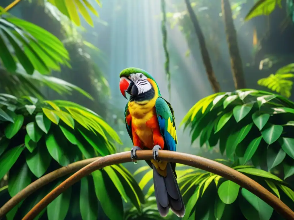 Un exuberante bosque tropical con animales exóticos, transmitiendo la esencia de 'Respuesta ética cuidado mascotas exóticas'