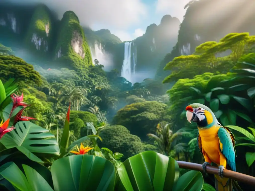 Un exuberante escenario de selva tropical con mascotas exóticas luciendo Microchips GPS