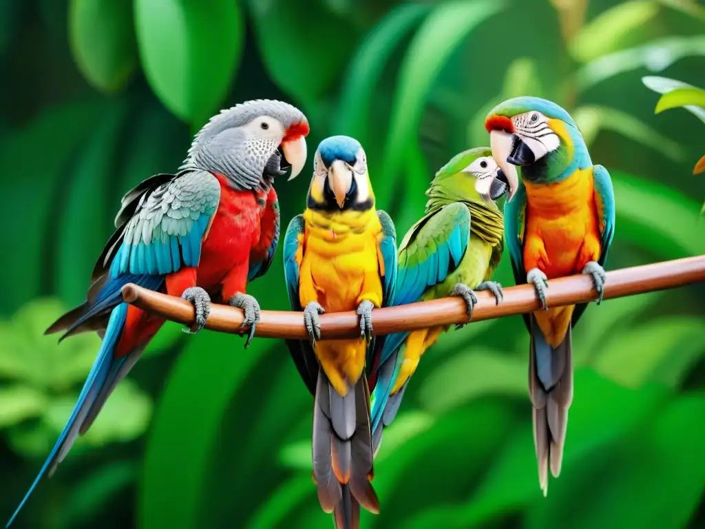 Exóticos animales en la selva: plumajes y escamas vibrantes Un exuberante paraíso de mascotas exóticas: loros coloridos, reptiles y mamíferos en armonía