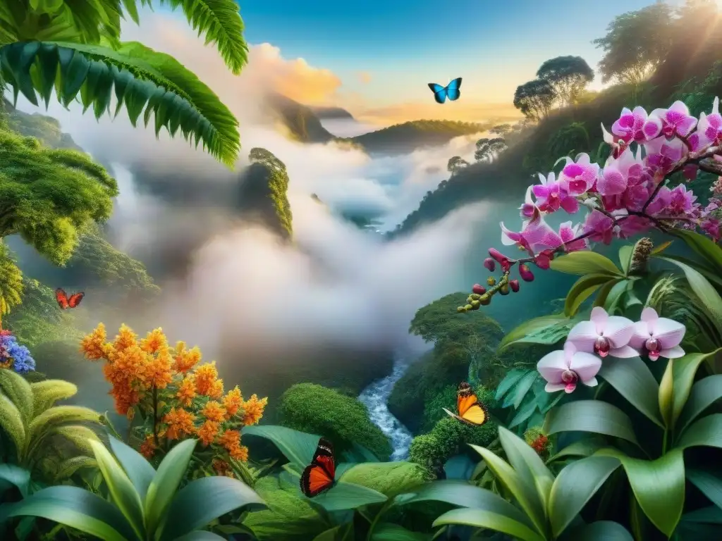 Mariposas exóticas danzando en jardín vibrante Un jardín exuberante con plantas para atraer mariposas exóticas, lleno de flores vibrantes y mariposas coloridas revoloteando