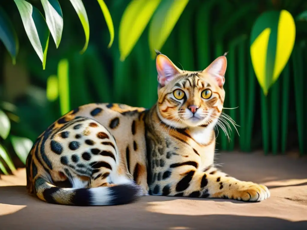 Retrato majestuoso de un sabio gato Bengalí en la selva Un felino exótico majestuoso en la jungla, mostrando longevidad felina con cuidado y sabiduría en sus ojos dorados