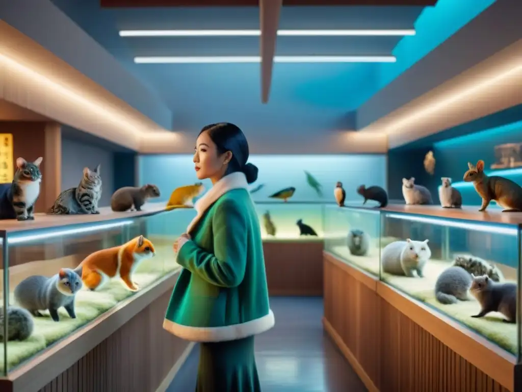 Grupo diverso aprende cuidado de mascotas exóticas en tienda moderna Un grupo diverso de nuevos propietarios de mascotas exóticas escucha atentamente consejos en una tienda bien iluminada