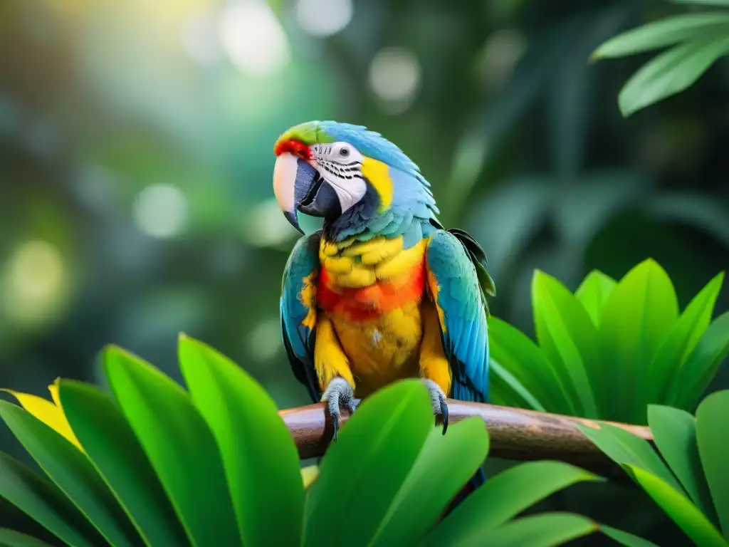 Un grupo vibrante de loros exóticos exhibiendo comportamiento territorial en la selva tropical