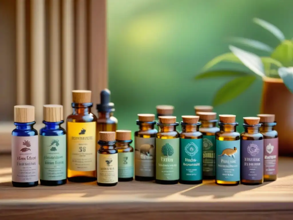 Remedios homeopáticos para roedores: ilustración detallada y colorida Una guía de homeopatía para roedores: detallada ilustración con coloridos remedios en miniatura sobre madera, con etiquetas y goteros