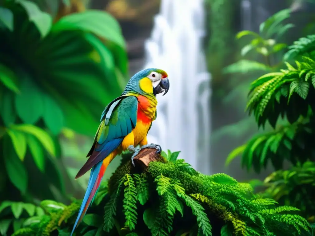 Paraíso tropical: exóticas mascotas en armonía Un hábitat exuberante de mascotas exóticas coexistiendo armoniosamente en la selva tropical, cada una con sus necesidades específicas representadas