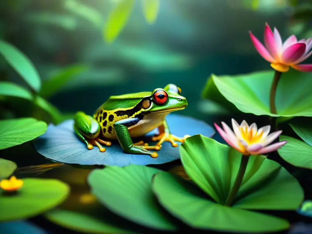 Un hábitat tropical exuberante para ranas exóticas: crianza ética de ranas exóticas en un entorno vibrante y sereno