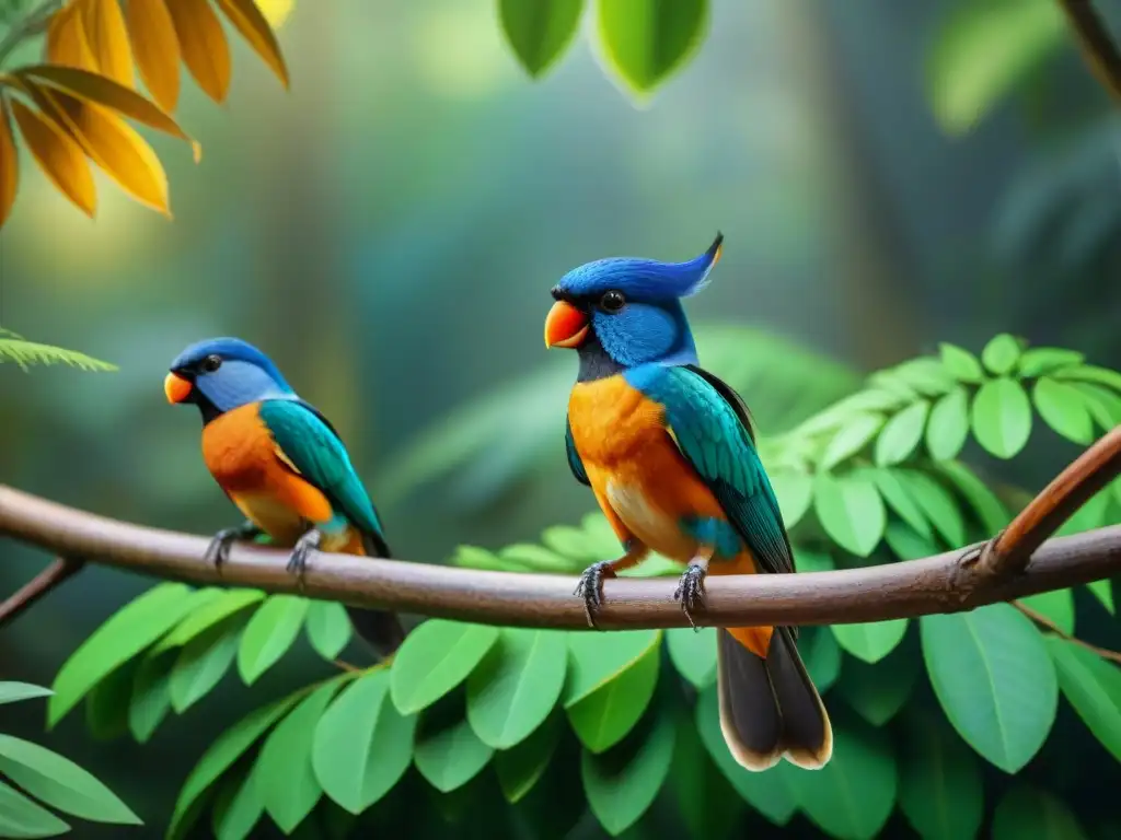 Psitaciformes en la selva: plumajes vibrantes y comportamientos fascinantes Una hermosa escena de Psitaciformes en un bosque vibrante, mostrando cambios de comportamiento