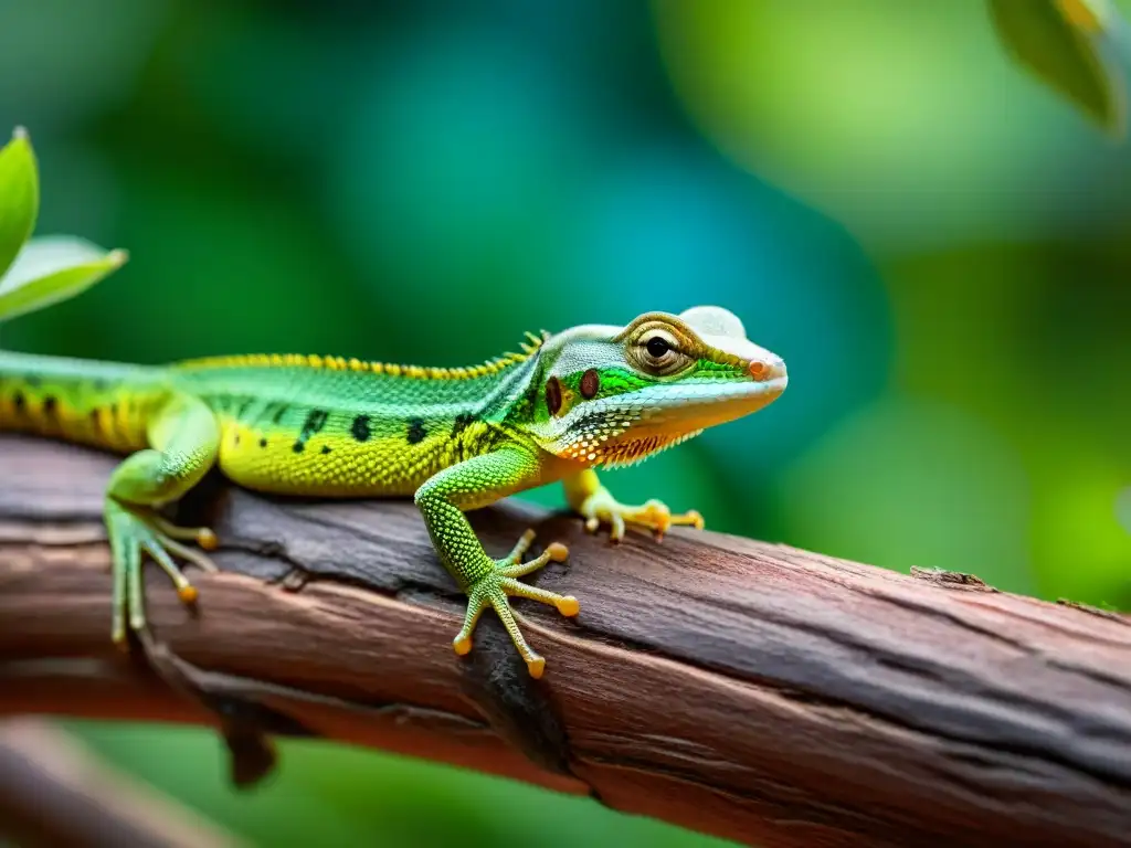 Imagen realista de Cecilia lizard en rama exuberante Una hermosa cecilia en una rama, con escamas detalladas y expresión curiosa