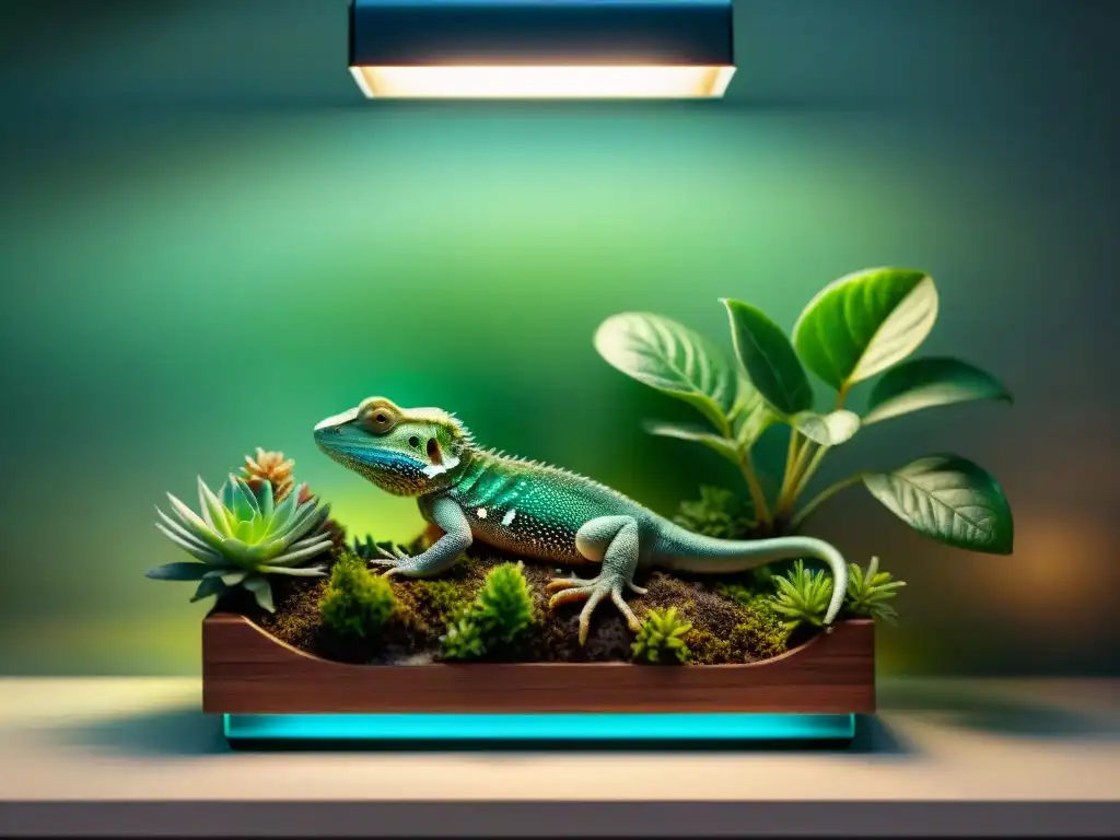 Hermoso hábitat para lagarto con todos los elementos necesarios