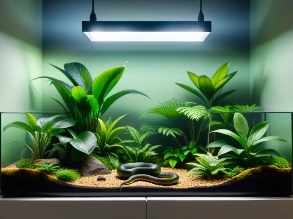 Terrario para serpientes: hábitat ideal para reproducción Hermoso hábitat para criar serpientes en cautiverio, con ambiente controlado y óptimas condiciones para reproducción