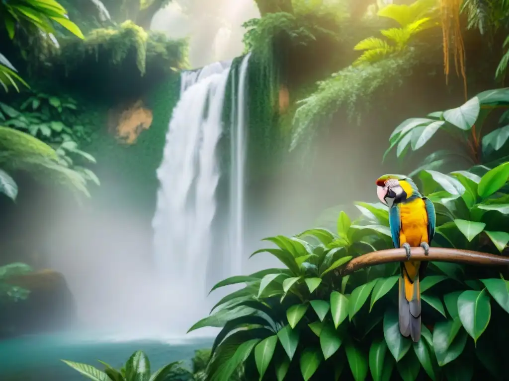 Imagen 8k de una selva exuberante con animales exóticos en armonía