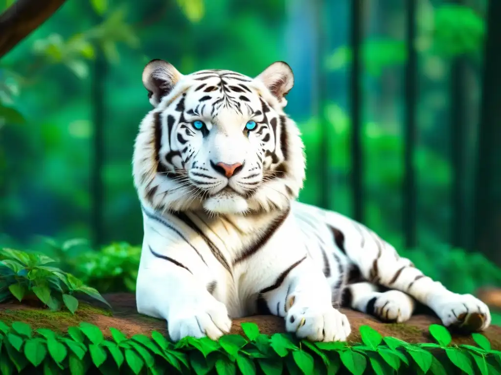 Tigre de Bengala blanco en la jungla: poder y elegancia Imponente tigre blanco de Bengala en la jungla, mirada poderosa
