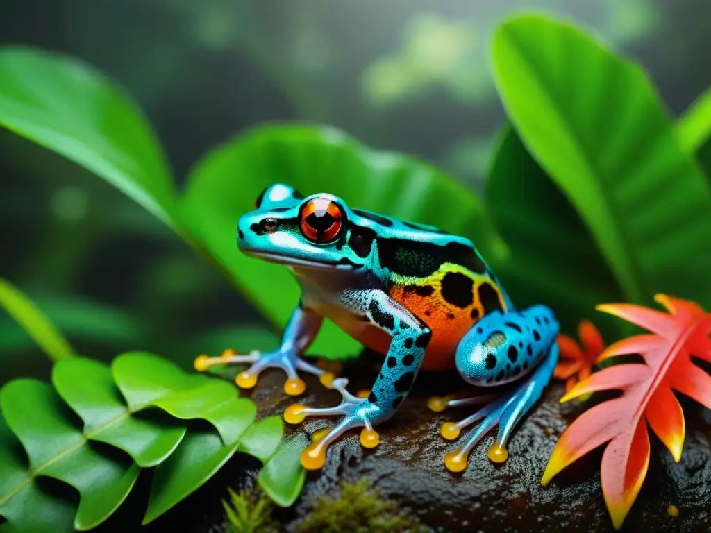 Vibrante selva tropical con ranas venenosas en acción Increíble escena detallada de un ciclo de vida de ranas venenosas en la exuberante selva tropical