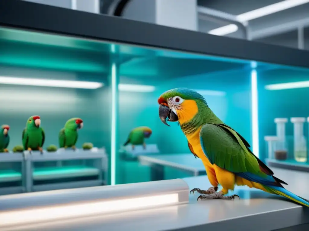 Laboratorio futurista de criopreservación de mascotas exóticas Un laboratorio futurista para la criopreservación de mascotas exóticas, con tecnología avanzada y científicos manejando muestras genéticas