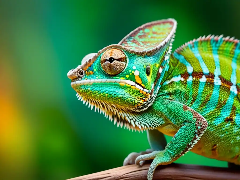 Increíble camaleón: colores vibrantes y sutiles señales corporales Un camaleón mostrando su lenguaje corporal, con colores vibrantes y patrones intrincados