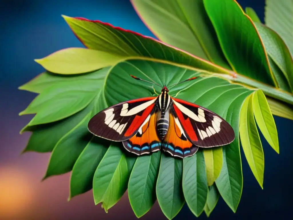 Espectacular escena de mariposas exóticas en la selva nocturna Una mágica escena de polillas exóticas en su hábitat natural bajo la noche estrellada