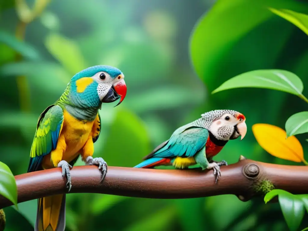 Exóticas mascotas en la jungla: loros, reptiles y mamíferos en armonía Un mágico oasis de mascotas exóticas conviviendo en armonía en la jungla