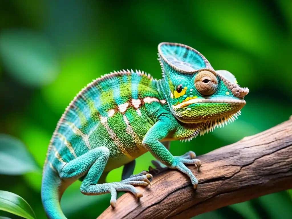 Espectacular muda de piel de camaleón en la selva Un camaleón majestuoso muda su piel en un entorno tropical exuberante, destacando la belleza de la muda en mascotas exóticas