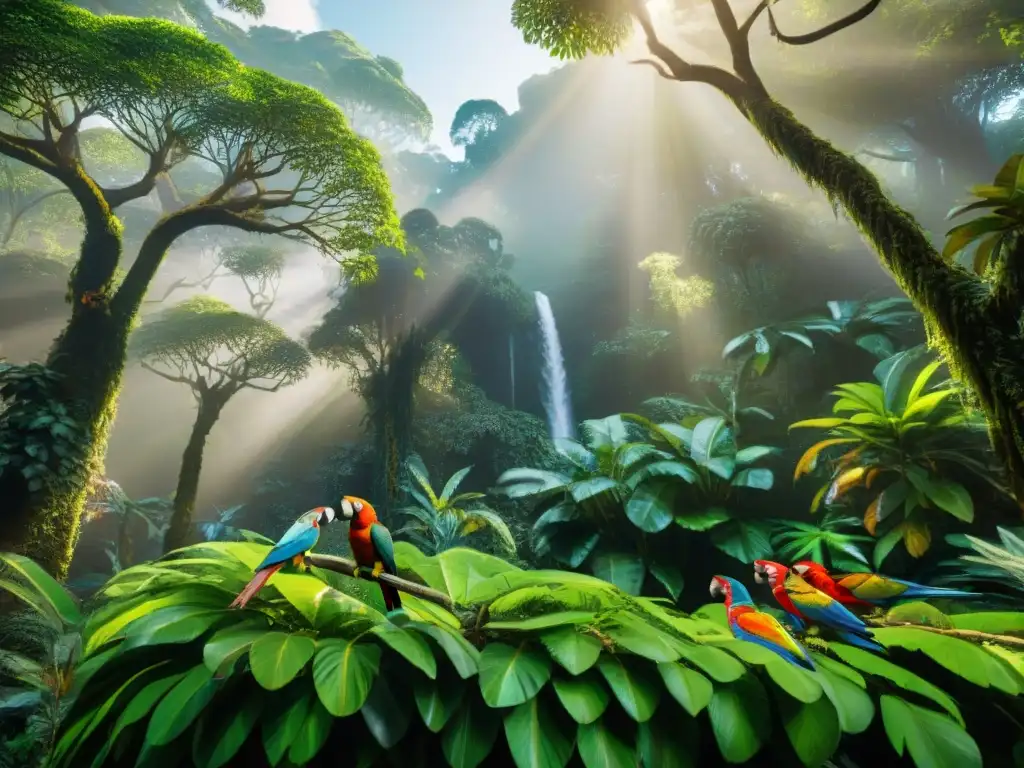 Selva tropical exótica con animales coloridos Maravilloso hábitat de mascotas exóticas en la selva tropical