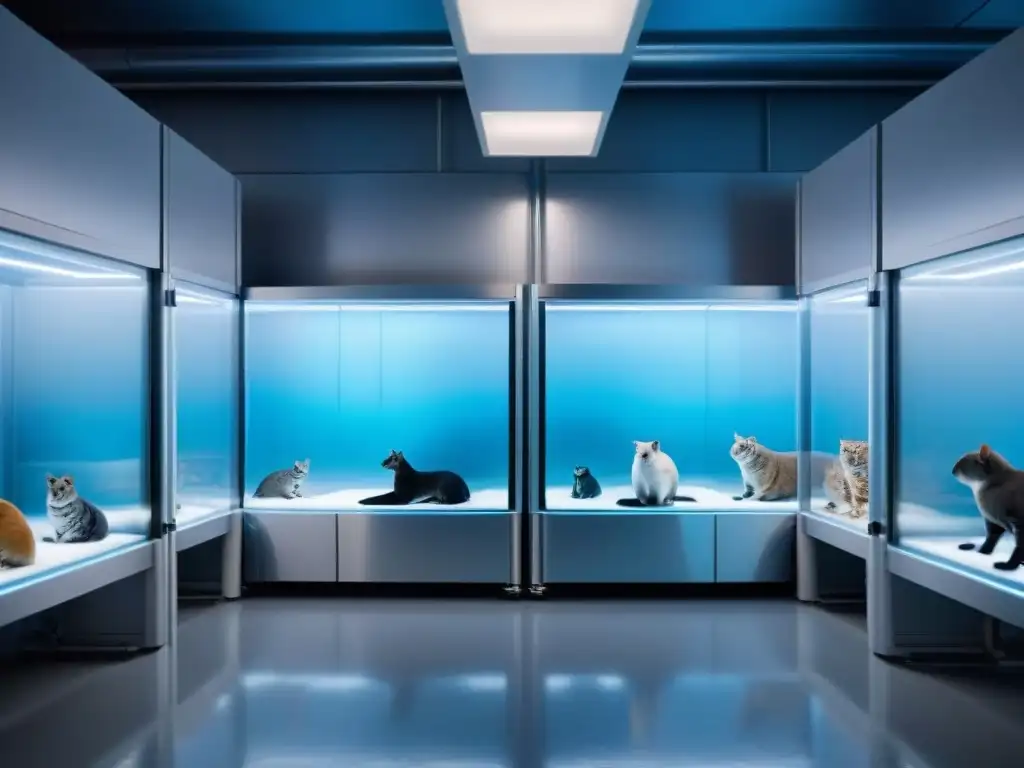 Instalación de criopreservación de mascotas exóticas: tecnología futurista Instalación de criopreservación de mascotas exóticas impacta con tecnología futurista en azul suave