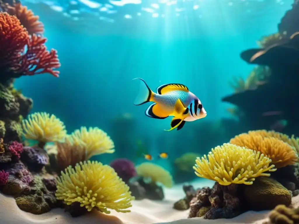 Escena submarina vibrante: peces exóticos y corales en acuario tropical Un mundo submarino vibrante con peces exóticos en un acuario saludable