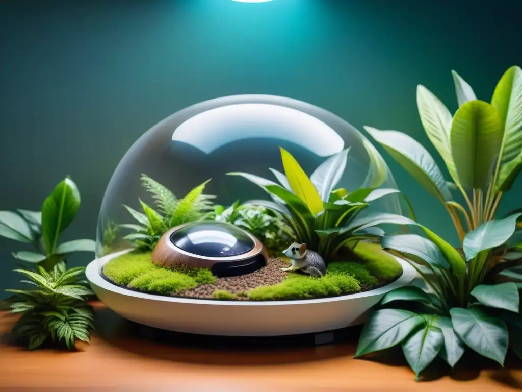 Nido de lujo futurista para mascotas exóticas Un nido de alta tecnología futurista para cría de exóticos, con sistemas de control, alimentación automática y tecnología avanzada